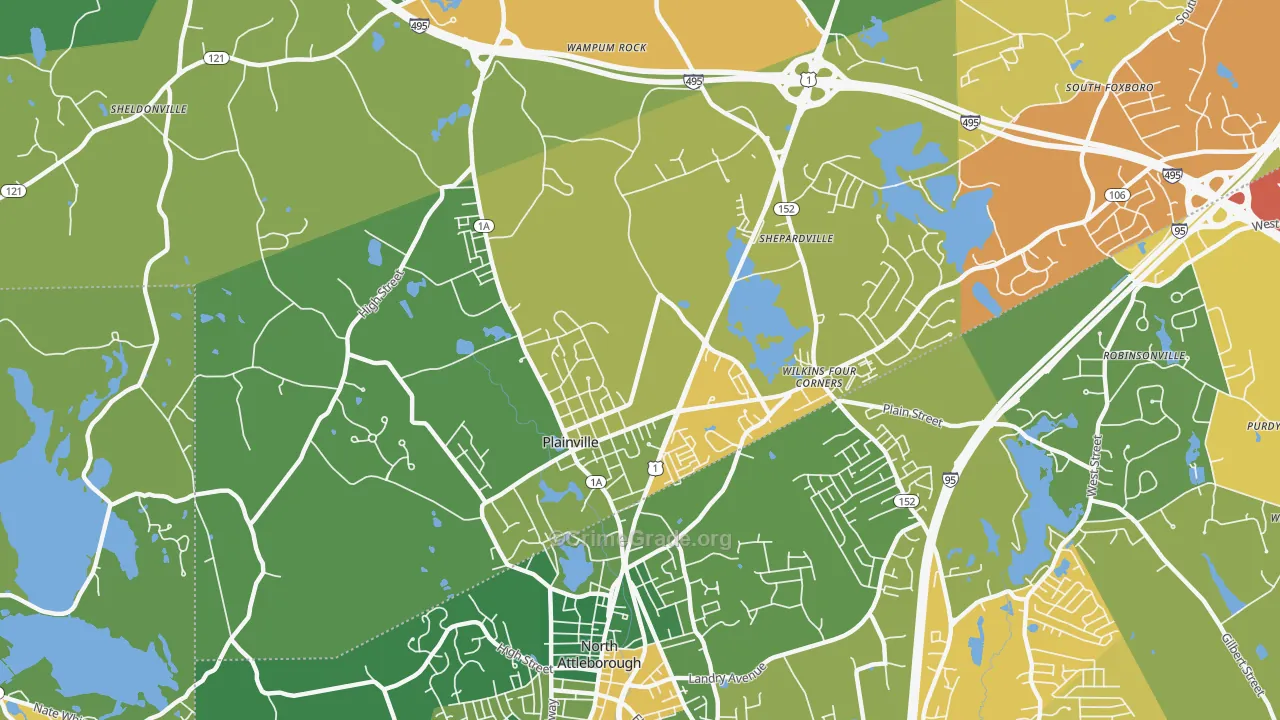 Plainville, MA Map of Drug-Related Crime Rates
