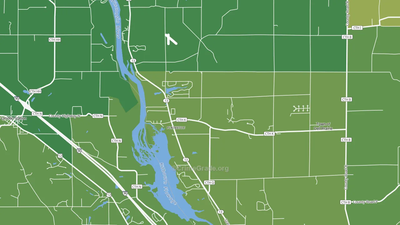 Plainville, WI Map of Drug-Related Crime Rates