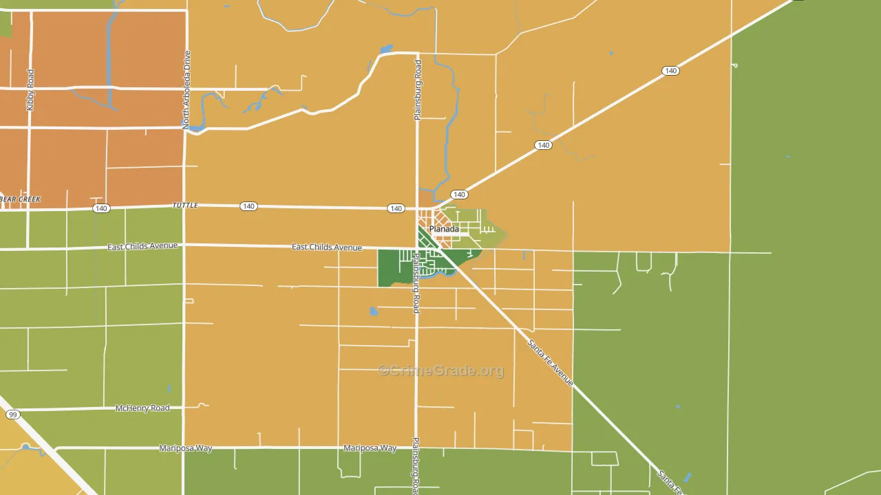 Planada, CA Map of Drug-Related Crime Rates