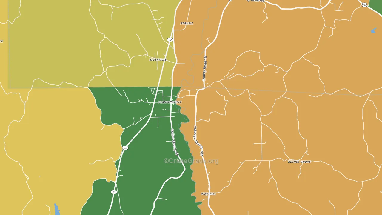 Plantersville, AL Map of Drug-Related Crime Rates