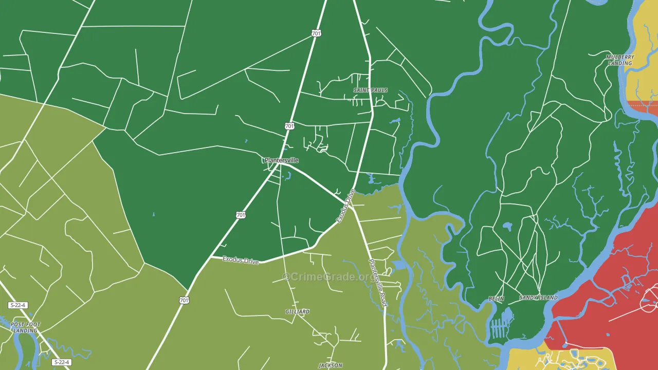 Plantersville, SC Map of Drug-Related Crime Rates