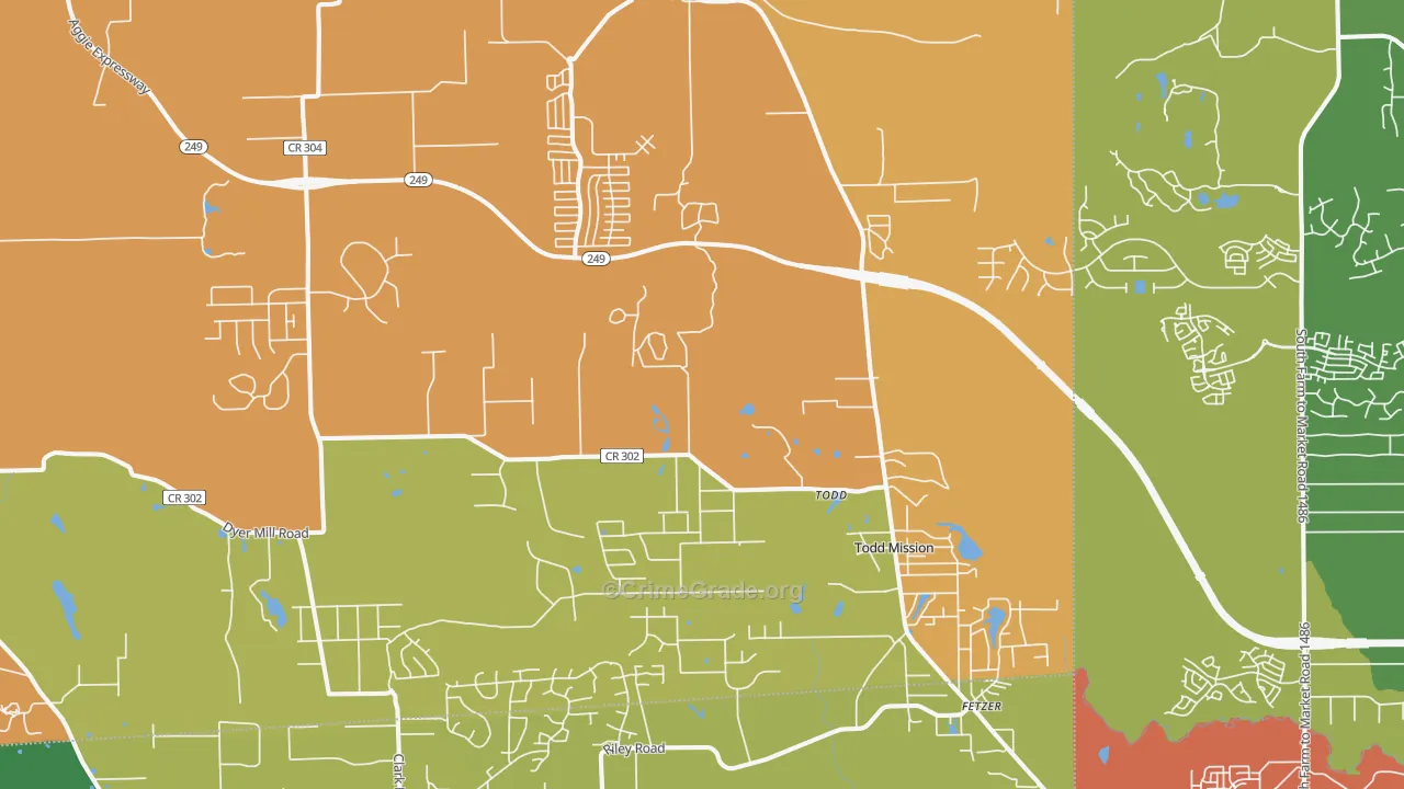 Plantersville, TX Map of Drug-Related Crime Rates