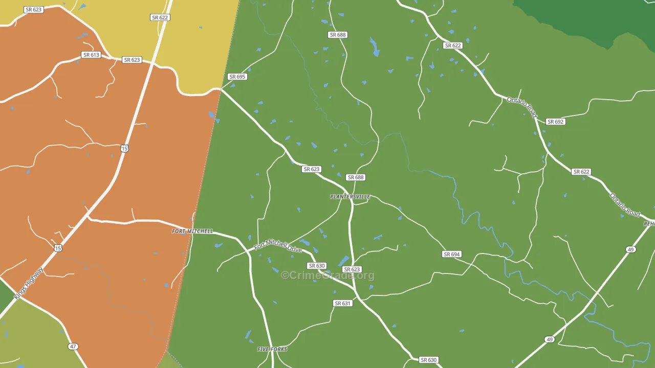 Plantersville, VA Map of Drug-Related Crime Rates