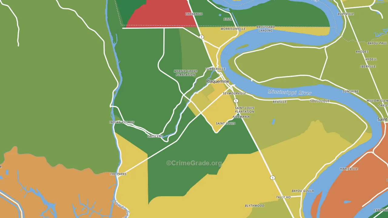 Plaquemine, LA Map of Drug-Related Crime Rates
