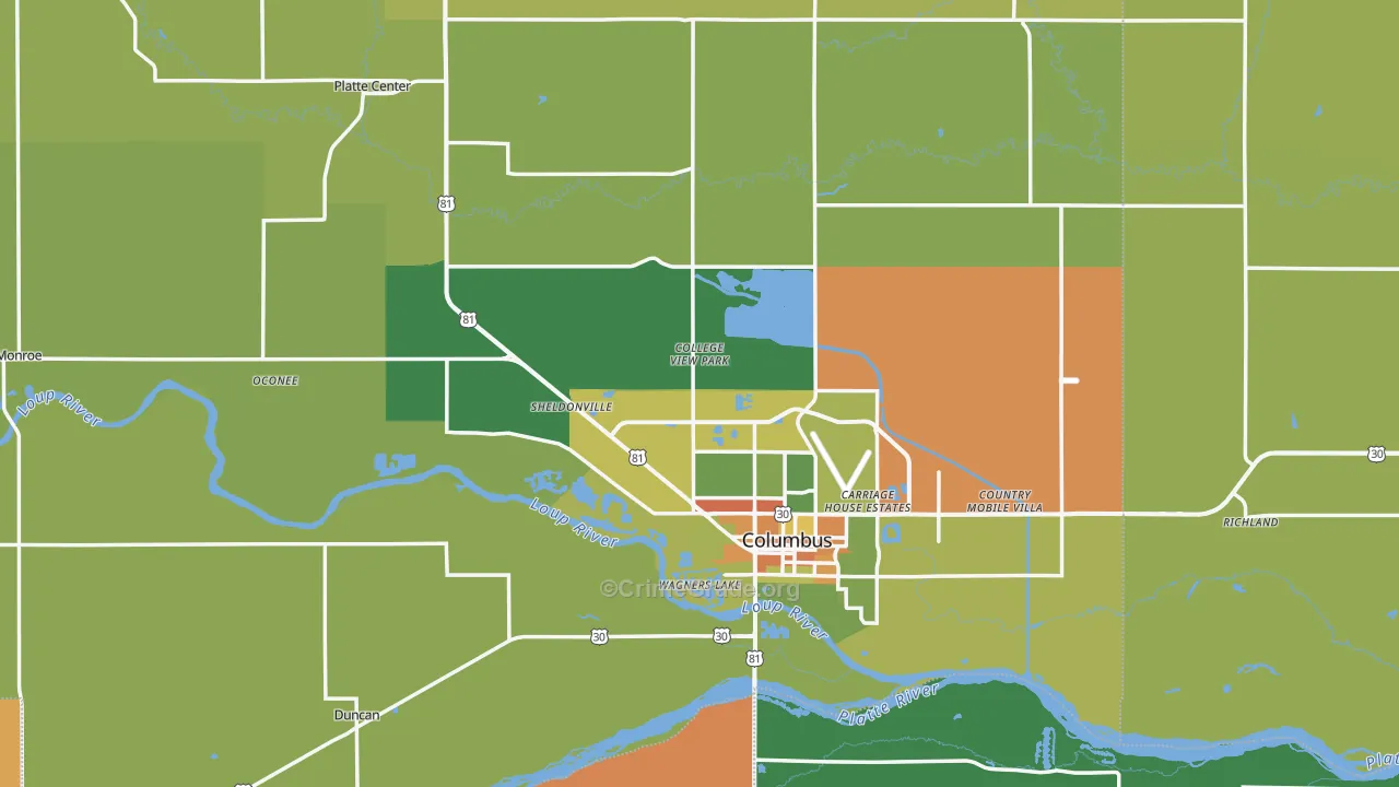 Platte County, NE Map of Drug-Related Crime Rates
