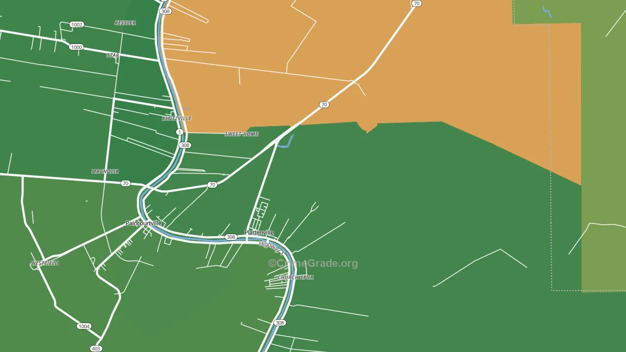 Plattenville, LA Map of Drug-Related Crime Rates