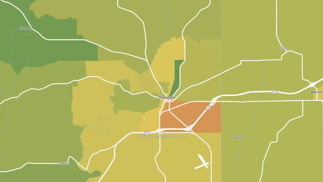 Platteville, WI Map of Drug-Related Crime Rates