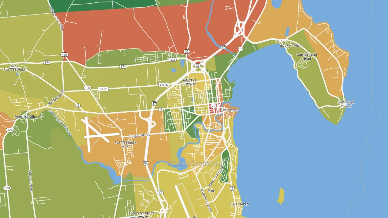 Plattsburgh, NY Map of Drug-Related Crime Rates