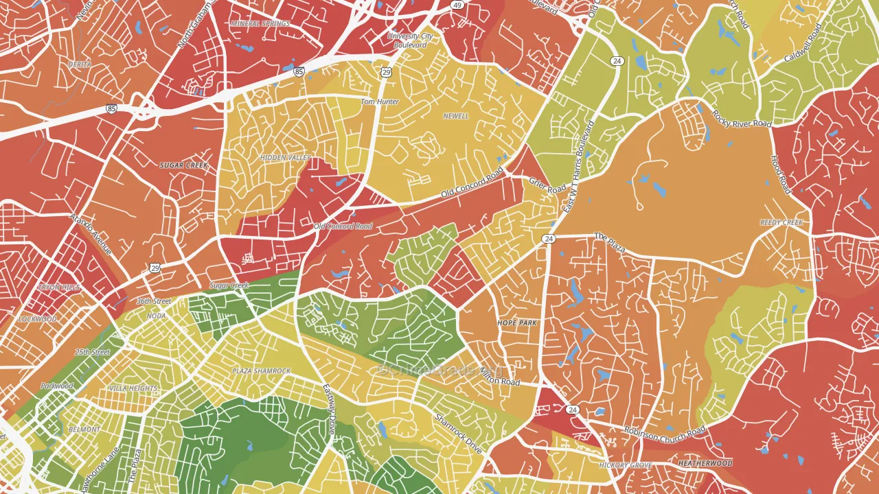 Plaza-Eastway, Charlotte, NC Map of Drug-Related Crime Rates