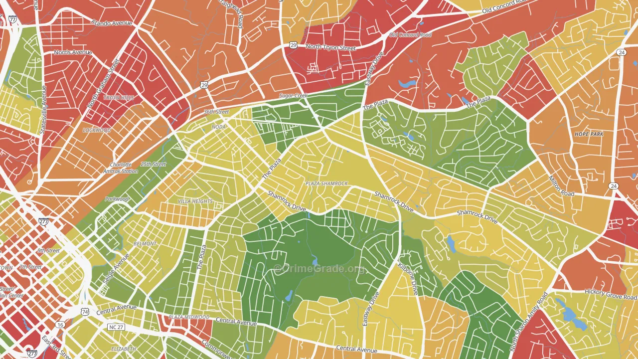 Plaza-Shamrock, Charlotte, NC Map of Drug-Related Crime Rates