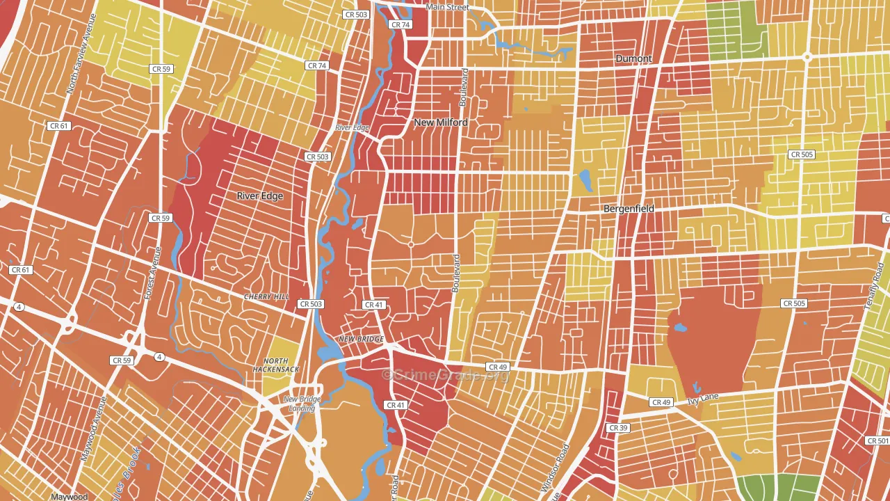 Pleasant Acres, New Milford, NJ Map of Drug-Related Crime Rates