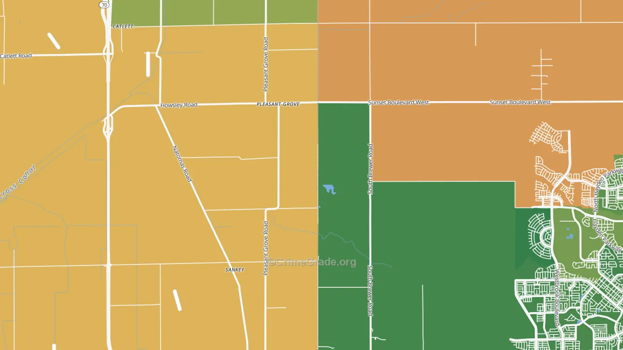 Pleasant Grove, CA Map of Drug-Related Crime Rates