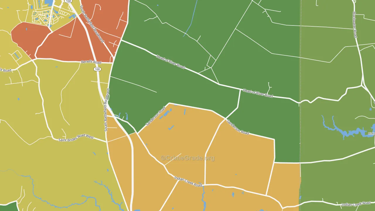 Pleasant Grove East, Chesapeake, VA Map of Drug-Related Crime Rates