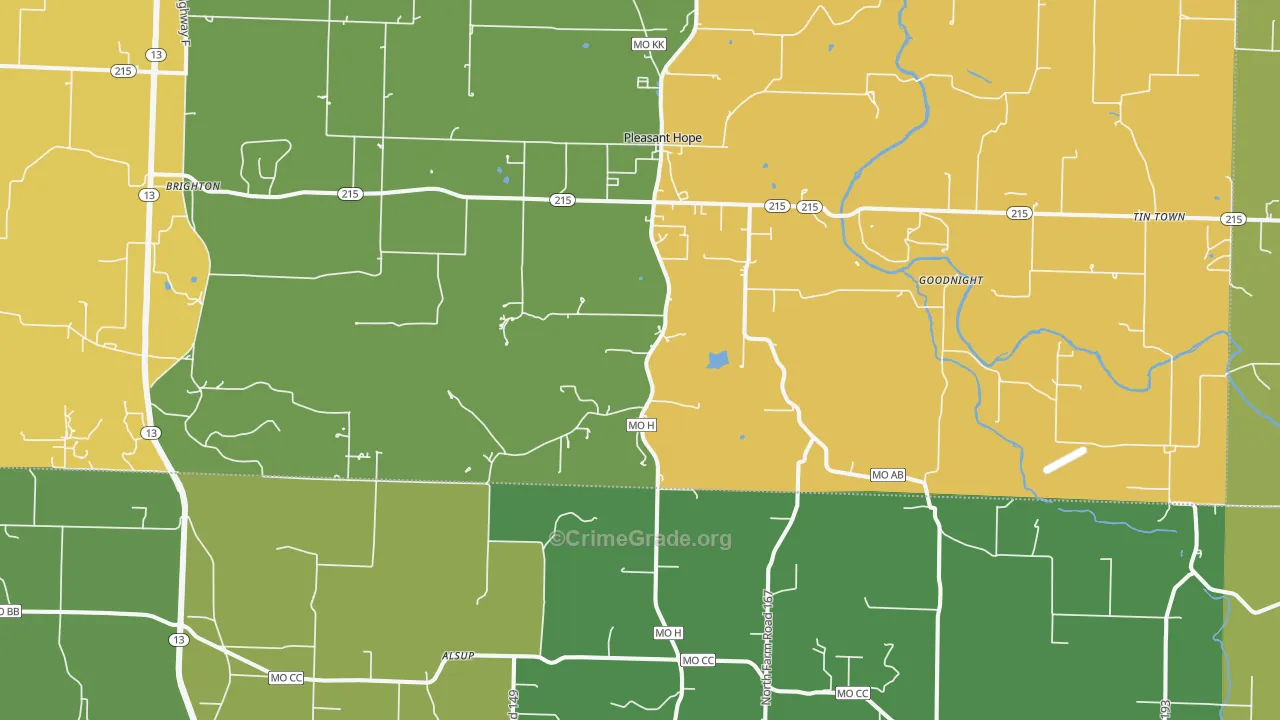 Pleasant Hope, MO Map of Drug-Related Crime Rates