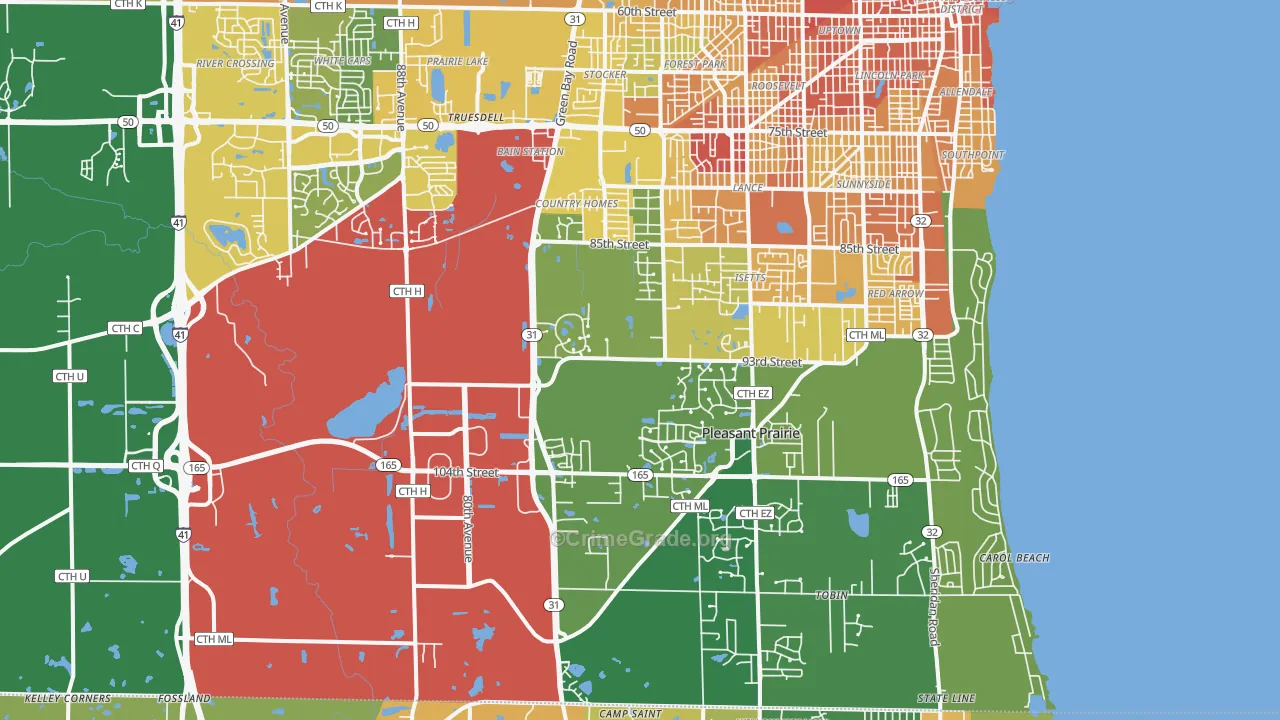 Pleasant Prairie, WI Map of Drug-Related Crime Rates