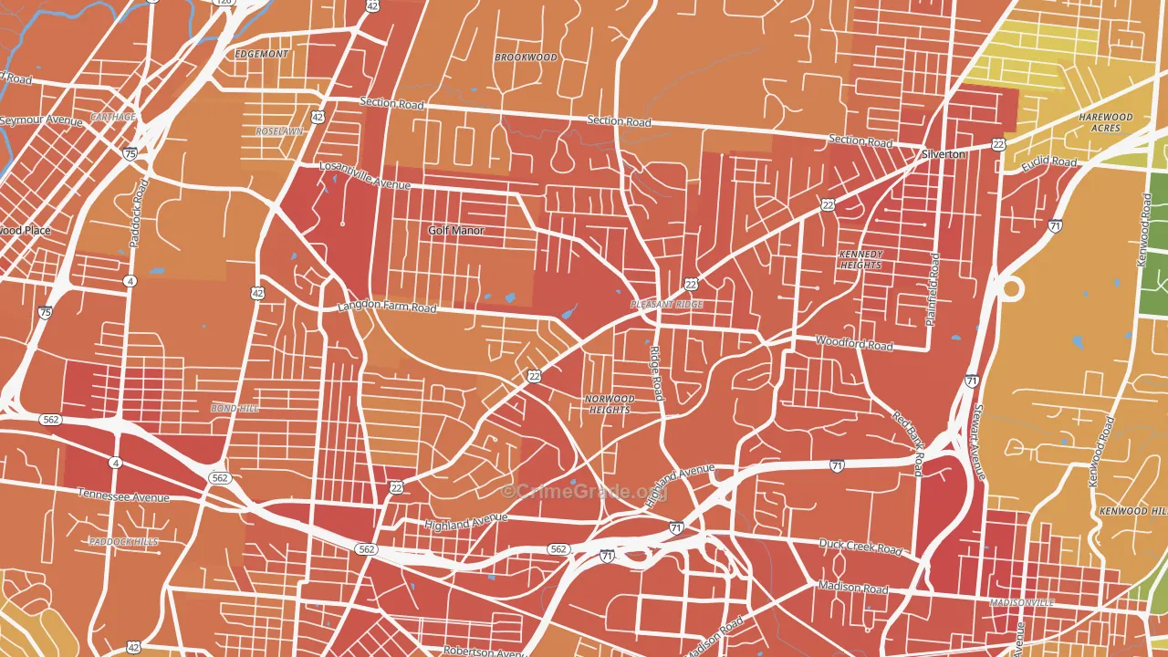 Pleasant Ridge, Cincinnati, OH Map of Drug-Related Crime Rates