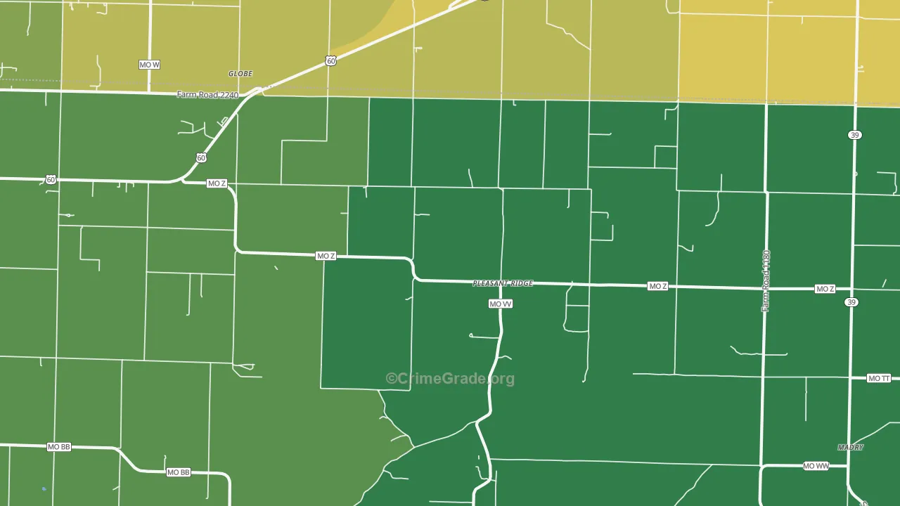 Pleasant Ridge, MO Map of Drug-Related Crime Rates