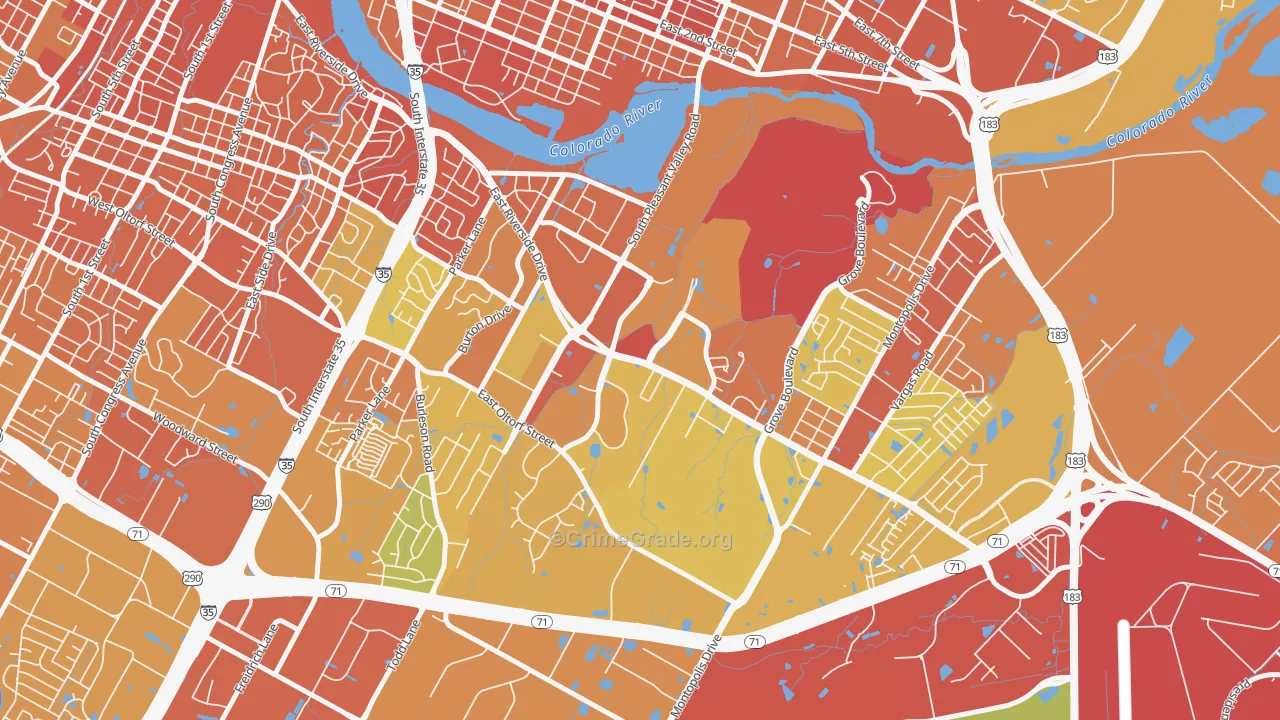 Pleasant Valley, Austin, TX Map of Drug-Related Crime Rates