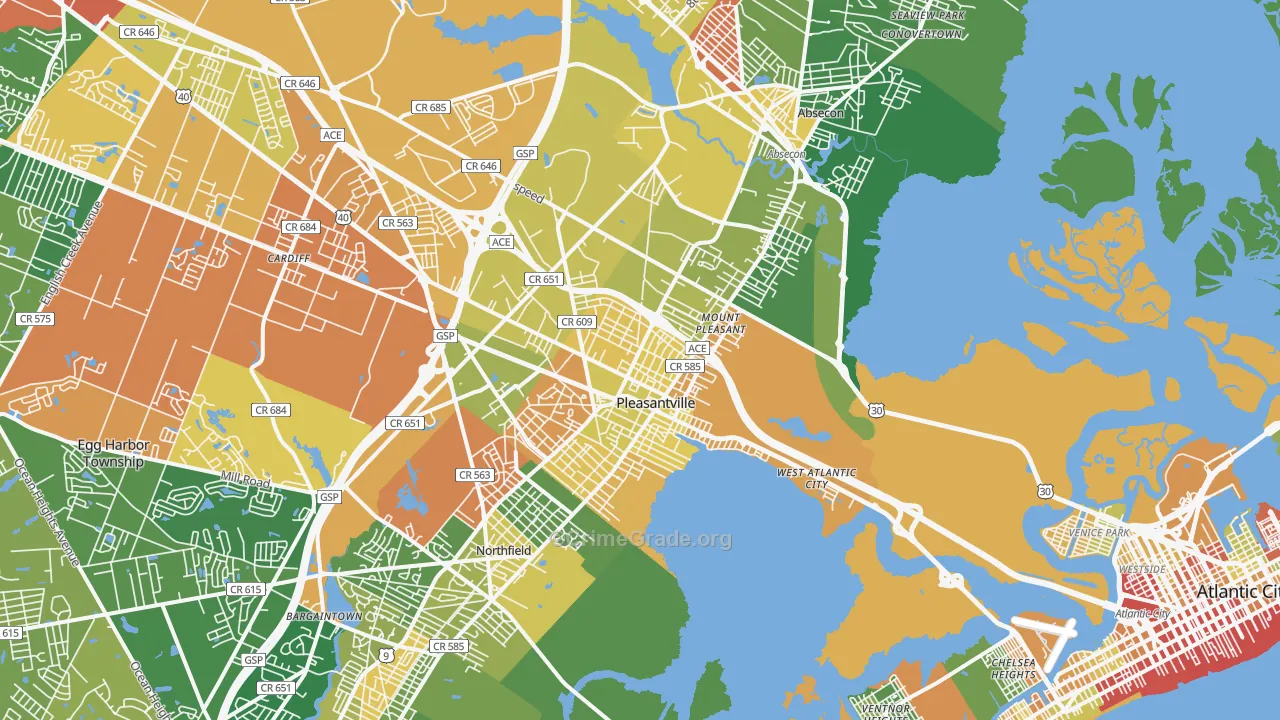Pleasantville, NJ Map of Drug-Related Crime Rates