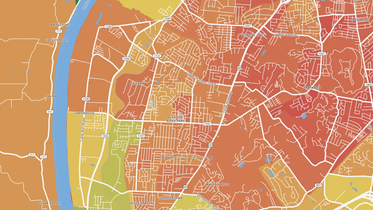 Pleasure Ridge Park, Louisville, KY Map of Drug-Related Crime Rates
