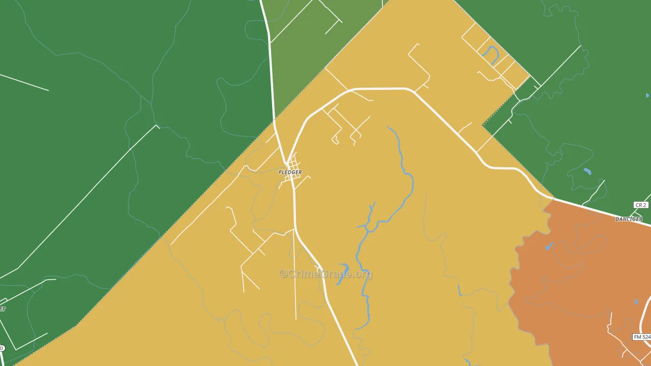 Pledger, TX Map of Drug-Related Crime Rates