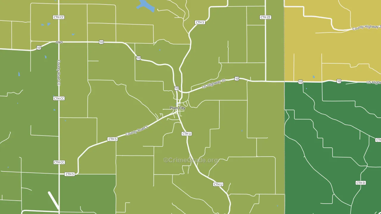 Plum City, WI Map of Drug-Related Crime Rates