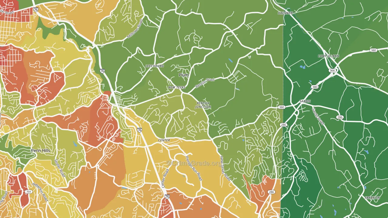 Plum, PA Map of Drug-Related Crime Rates