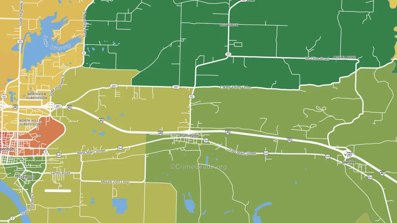 Plumerville, AR Map of Drug-Related Crime Rates