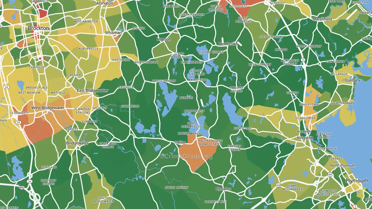 Plymouth County, MA Map of Drug-Related Crime Rates