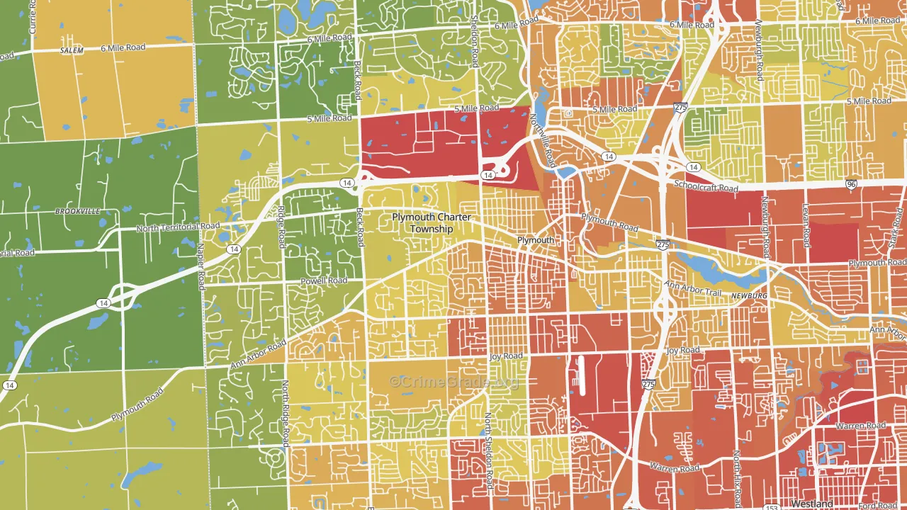 Plymouth, MI Map of Drug-Related Crime Rates