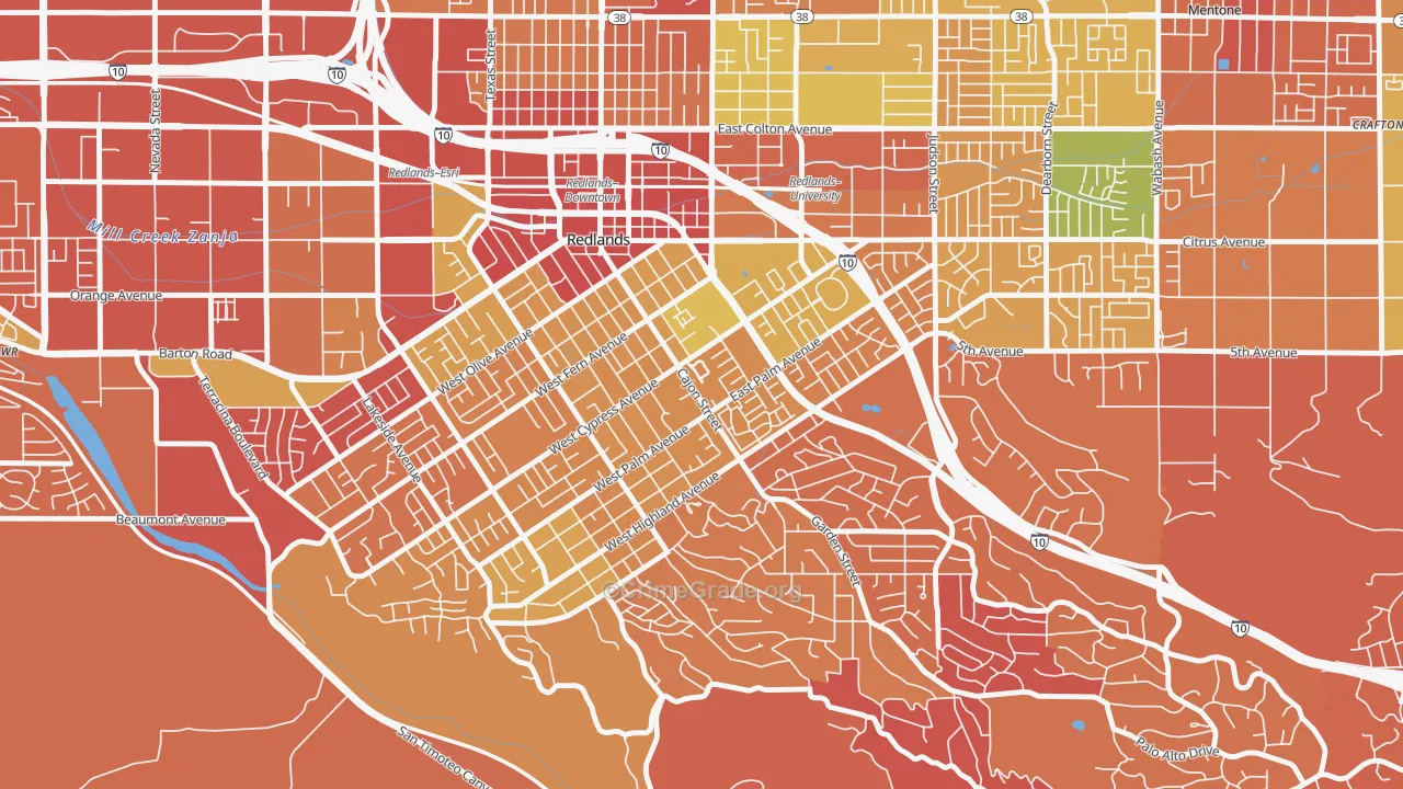 Plymouth Village, Redlands, CA Map of Drug-Related Crime Rates
