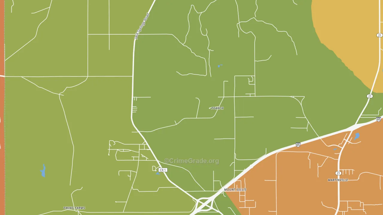 Poarch, AL Map of Drug-Related Crime Rates