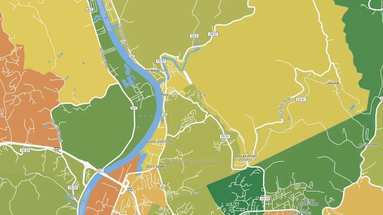 Poca, WV Map of Drug-Related Crime Rates