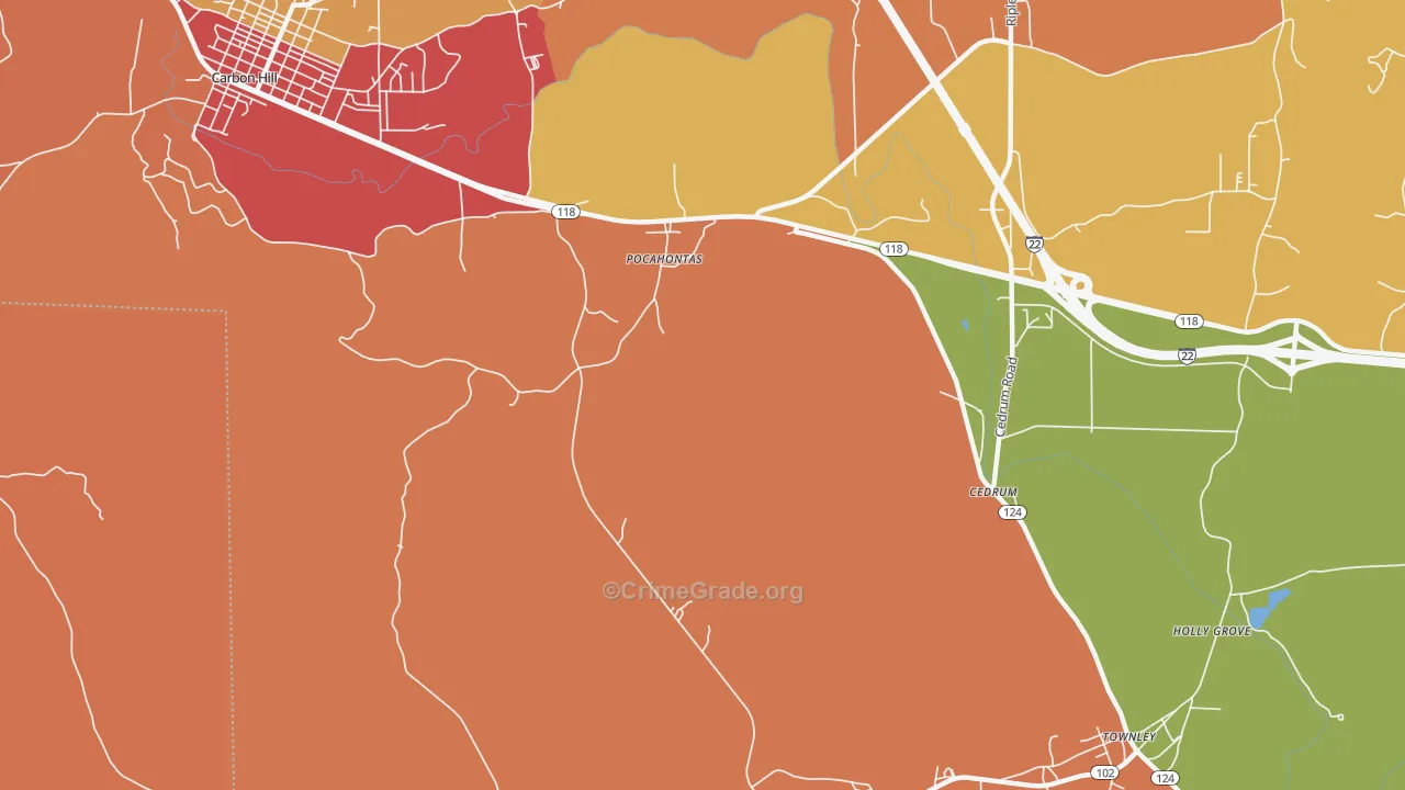 Pocahontas, AL Map of Drug-Related Crime Rates