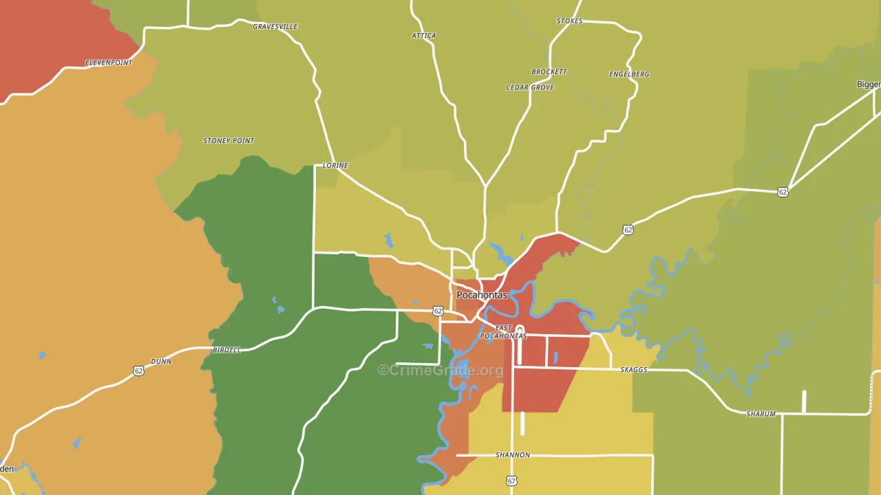 Pocahontas, AR Map of Drug-Related Crime Rates