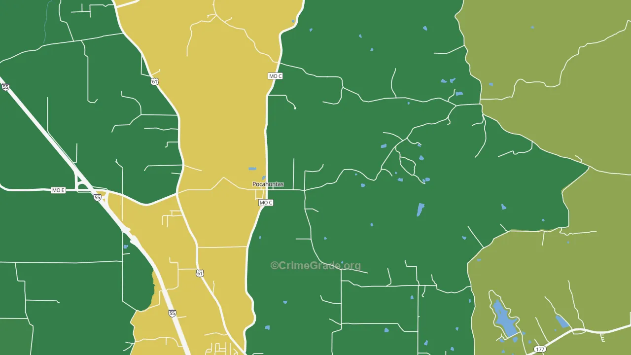 Pocahontas, MO Map of Drug-Related Crime Rates