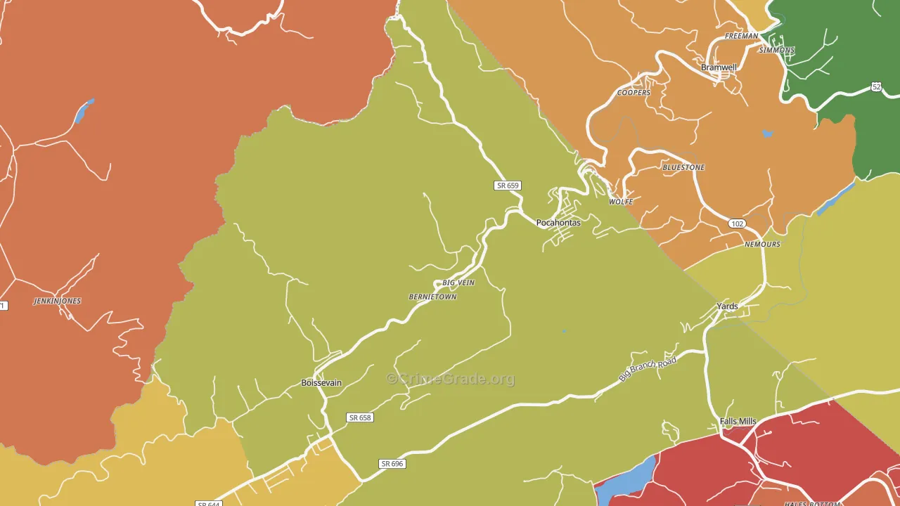 Pocahontas, VA Map of Drug-Related Crime Rates