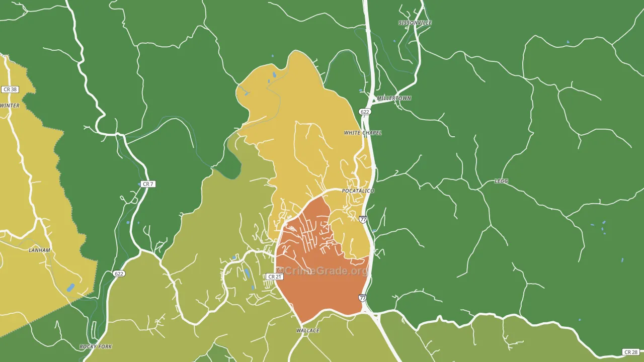 Pocatalico, WV Map of Drug-Related Crime Rates