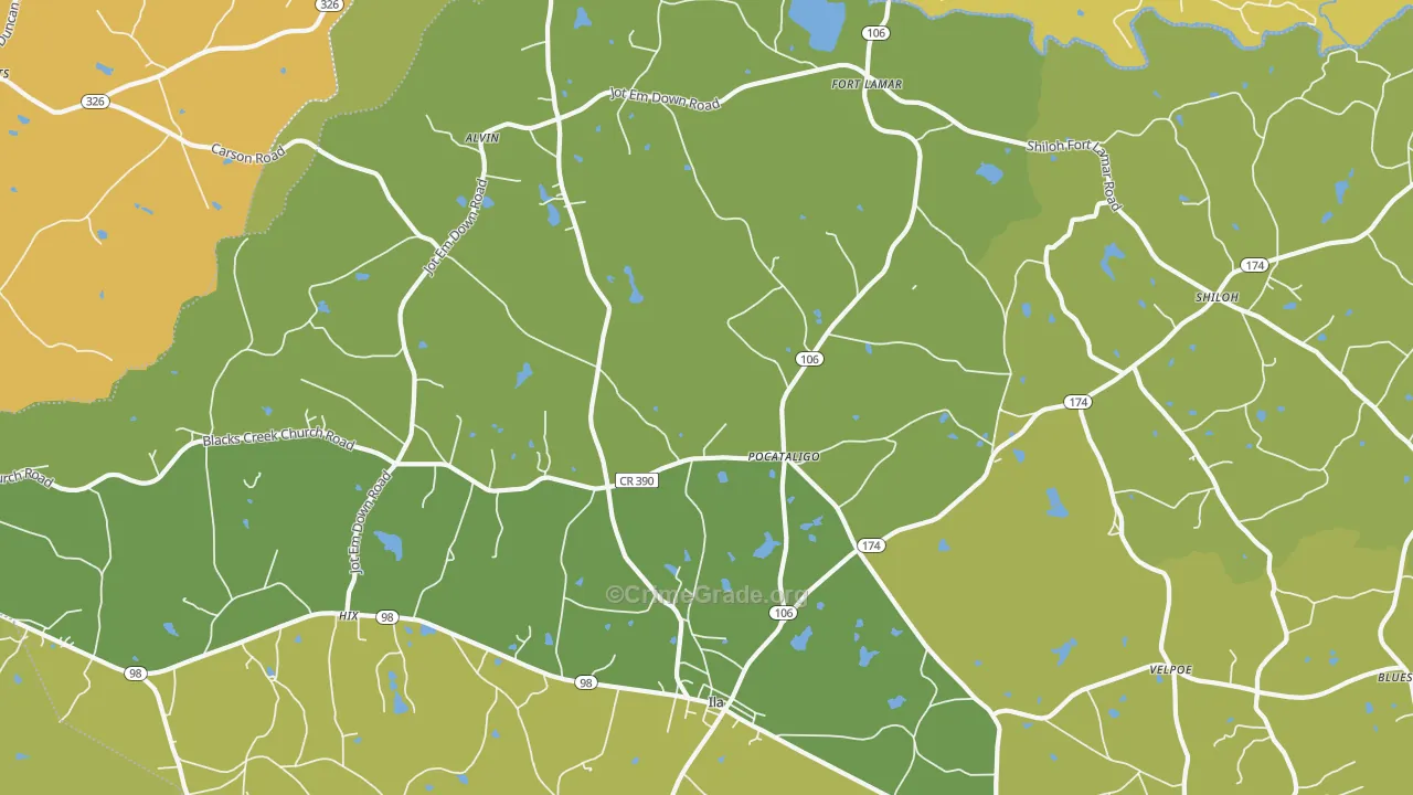 Pocataligo, GA Map of Drug-Related Crime Rates