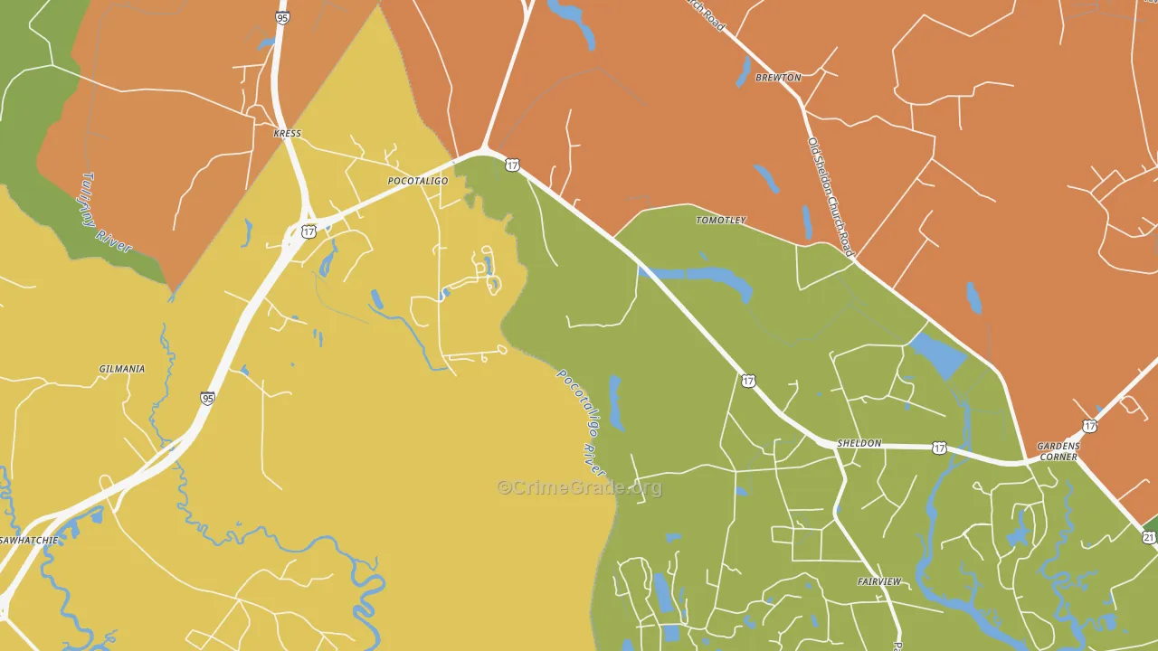 Pocataligo, SC Map of Drug-Related Crime Rates