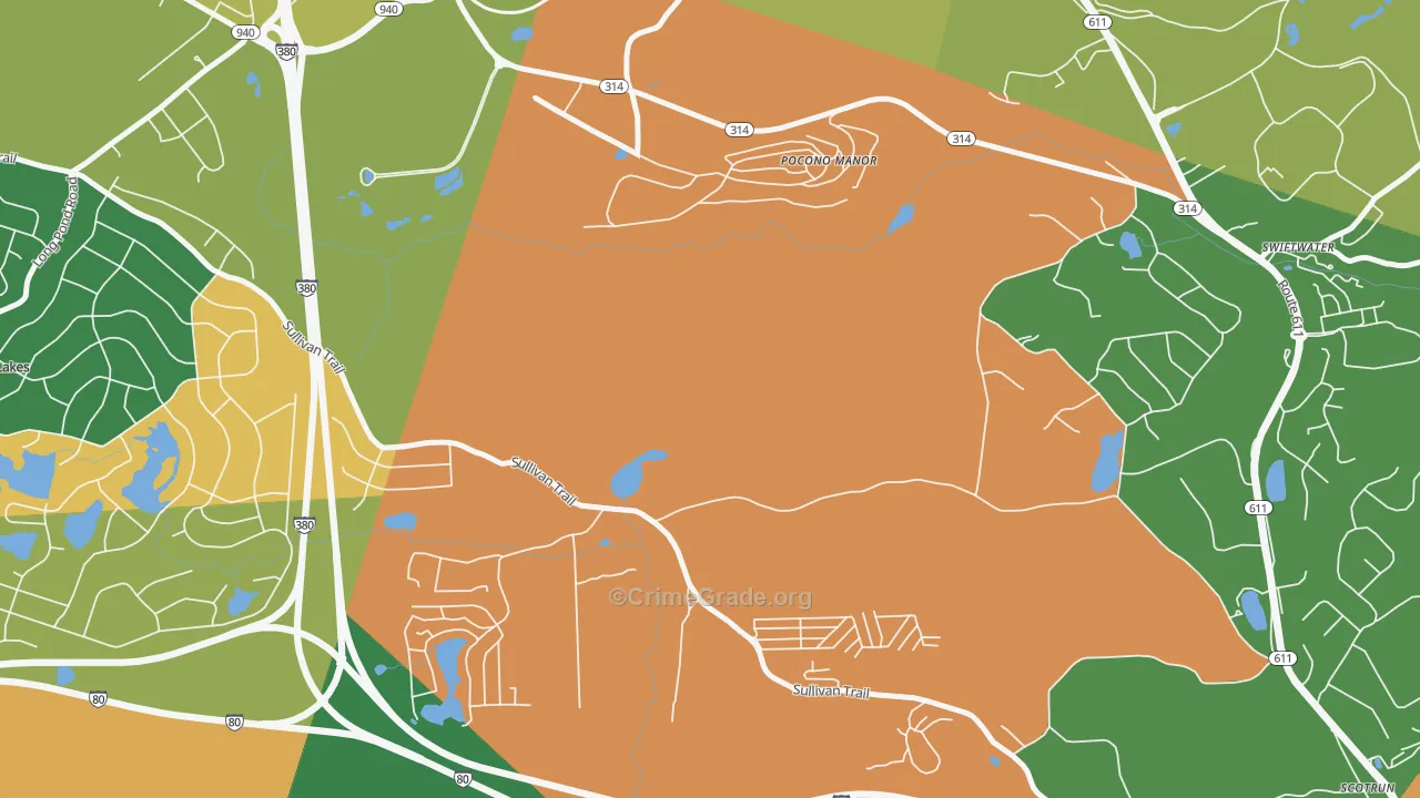 Pocono Manor, PA Map of Drug-Related Crime Rates