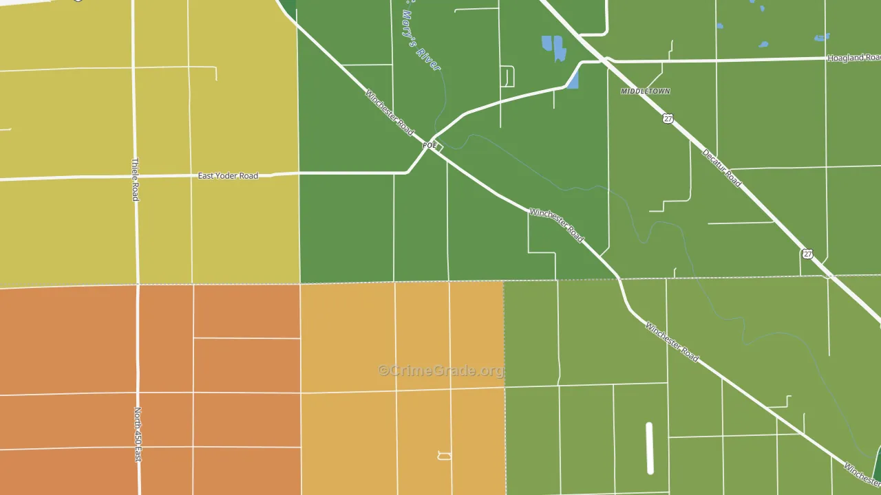 Poe, IN Map of Drug-Related Crime Rates