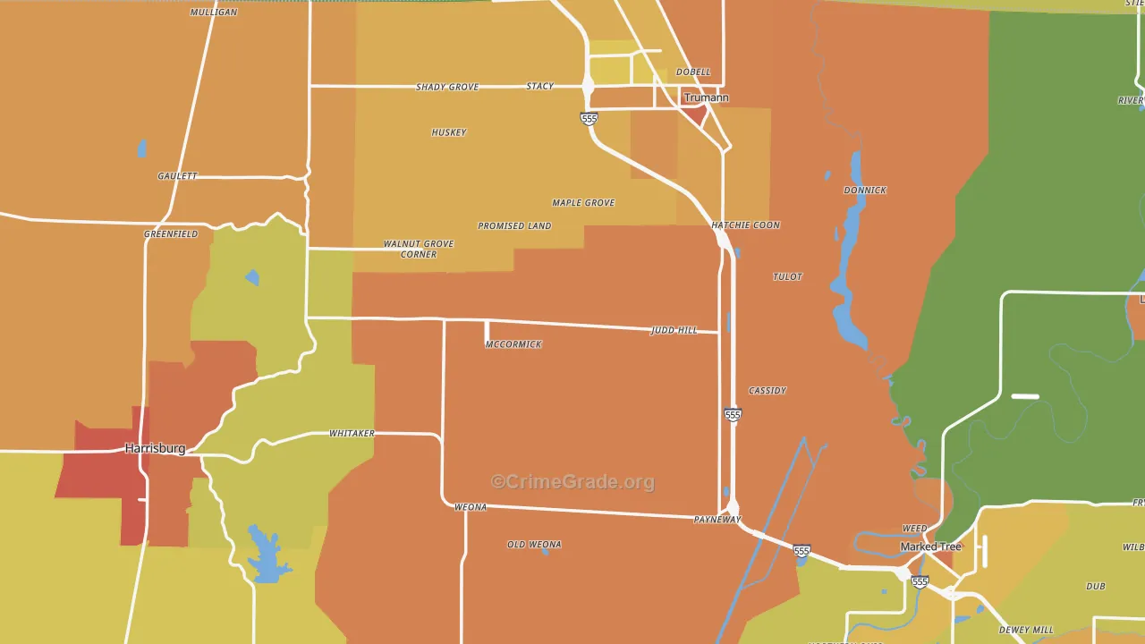 Poinsett County, AR Map of Drug-Related Crime Rates