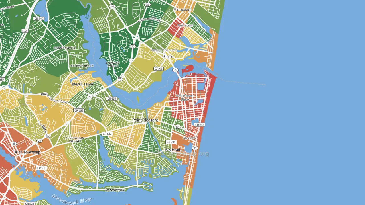 Point Pleasant Beach, NJ Map of Drug-Related Crime Rates