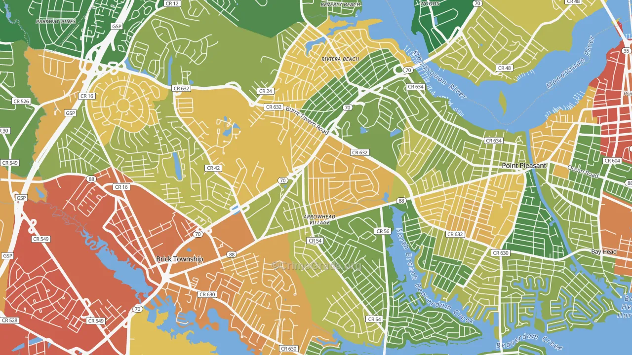 Point Pleasant Manor, Brick, NJ Map of Drug-Related Crime Rates