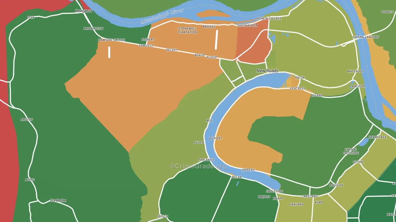 Pointe Coupee Parish, LA Map of Drug-Related Crime Rates