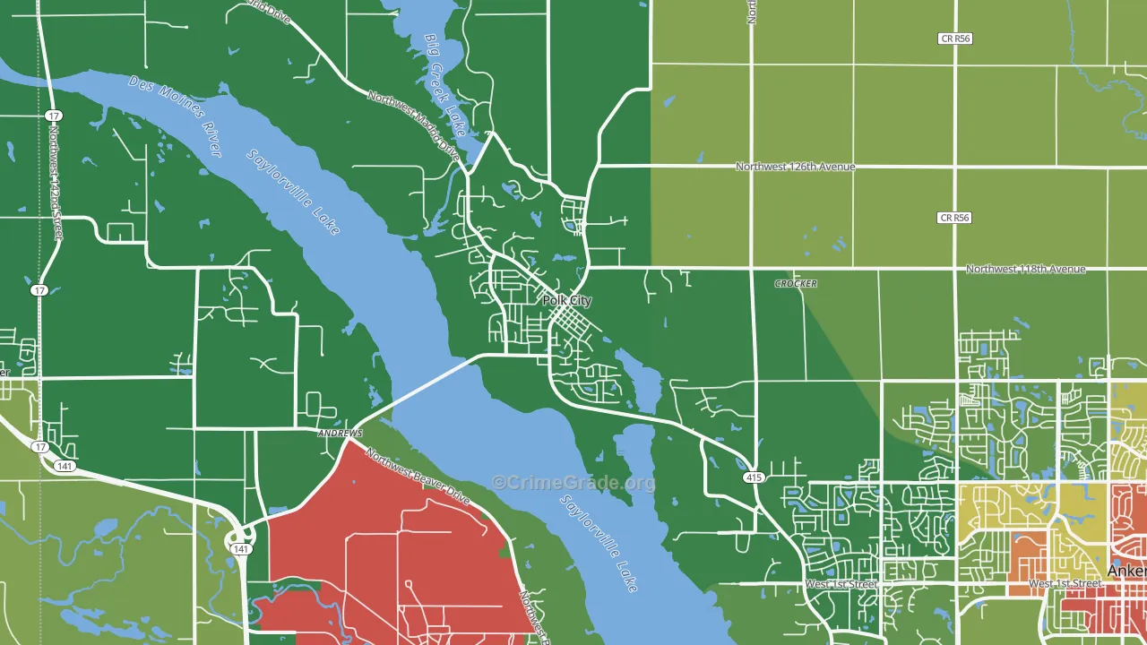 Polk City, IA Map of Drug-Related Crime Rates