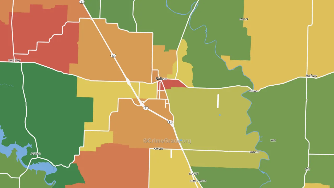Polk County, MO Map of Drug-Related Crime Rates