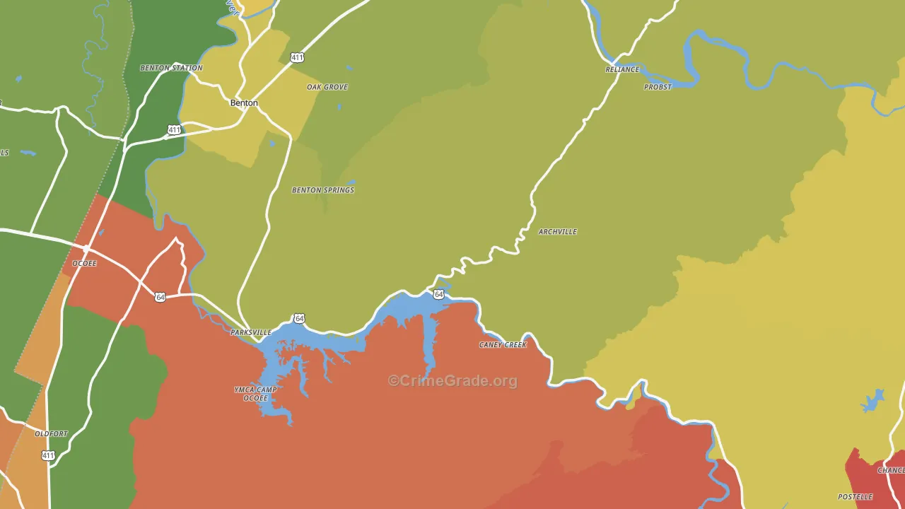 Polk County, TN Map of Drug-Related Crime Rates