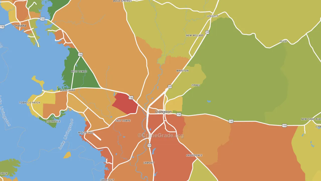 Polk County, TX Map of Drug-Related Crime Rates